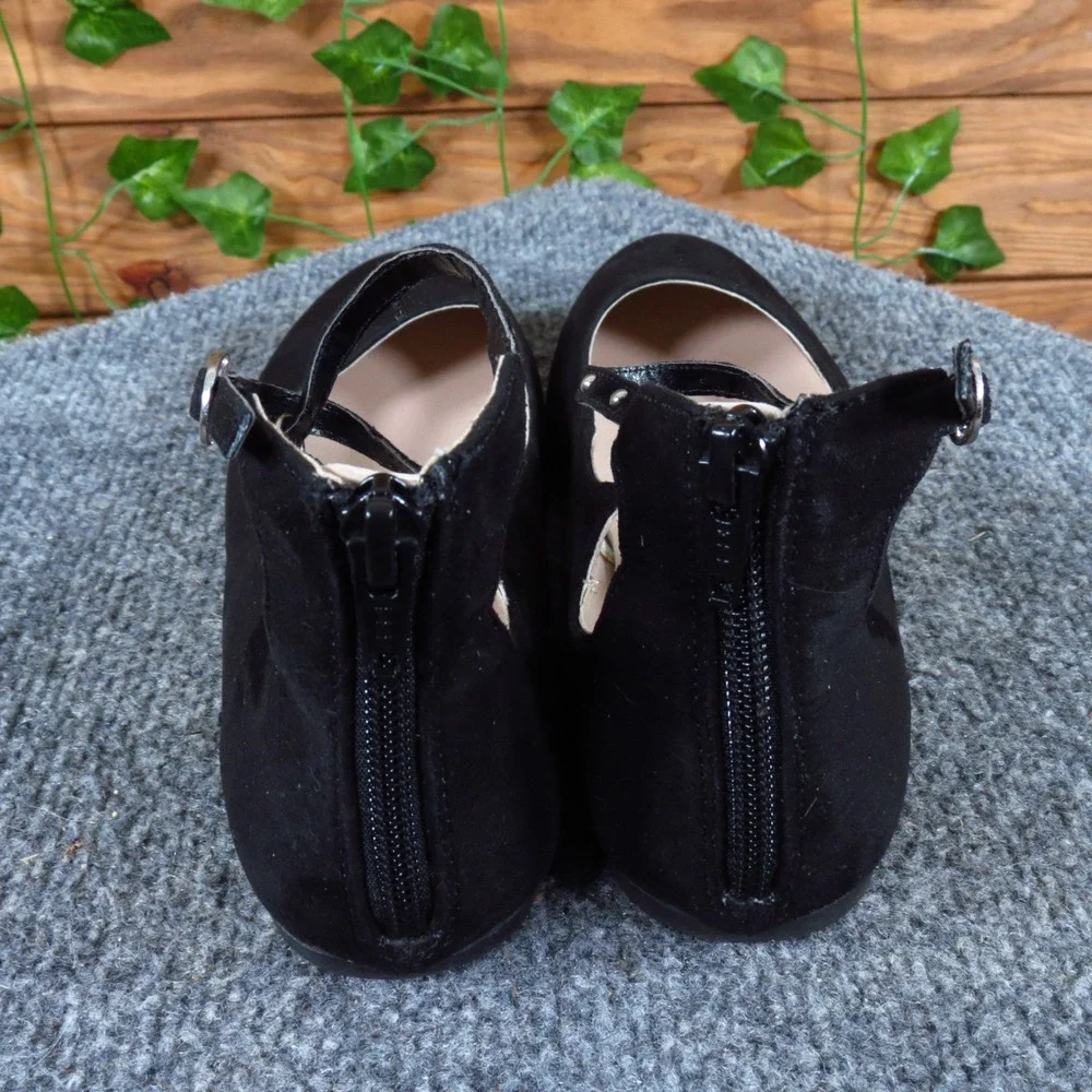 The Children's Place Girls‎ 3 Black Textile Ankle Strap Ballet Flats Dress Shoes